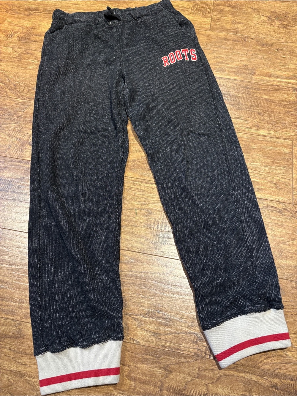 Roots Kids Charcoal Joggers with Red Logo and White Cuffs